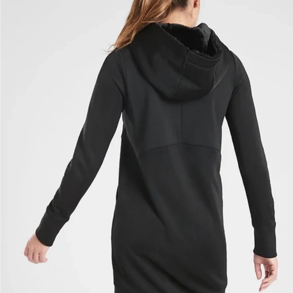 ATHLETA BLACK LONG SLEEVE TRIUMPH LUXE SHINE HOODIE SWEATSHIRT DRESS Sz XS - Picture 4 of 14